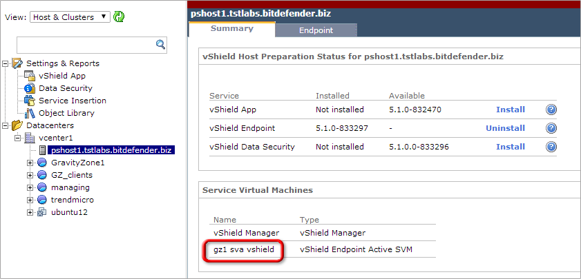 View the Security Server in vShield Manager